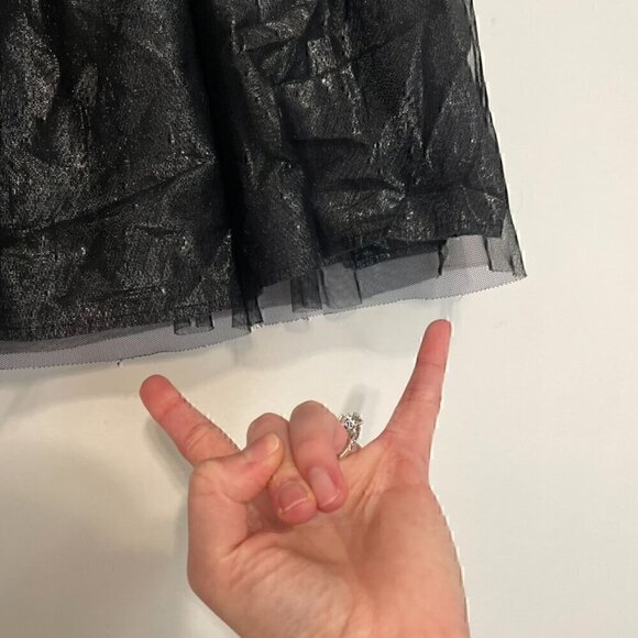 DECREE Black Silver Metallic Shimmer Tulle Elastic Waist Mini Tutu A-Line Skirt - Picture 15 of 15